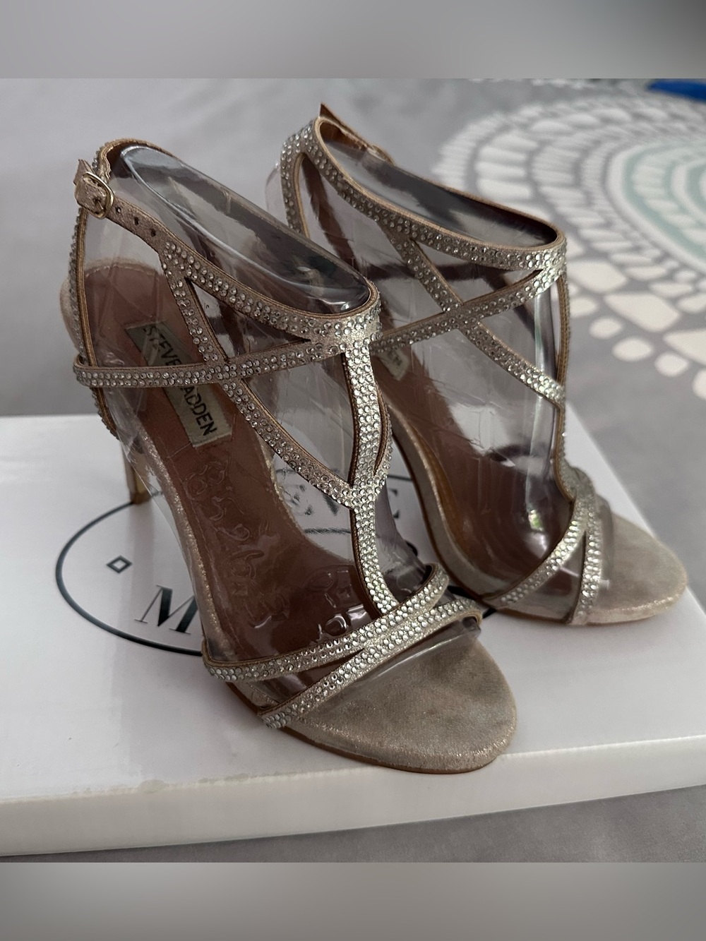 Steve Madden Crystal Embellished Rhinestone Strappy High Heels - Silver